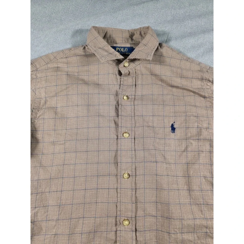 Polo Ralph Lauren Button Up Shirt‎ Mens Medium Brown Glen Plaid Pattern